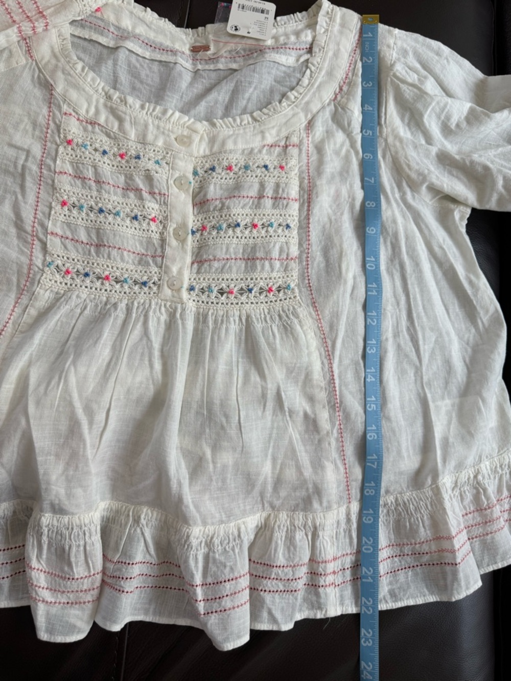 Free People “Ready For You” Ivory Peasant-style Embroidered 100% Cotton Blouse - Picture 9 of 12